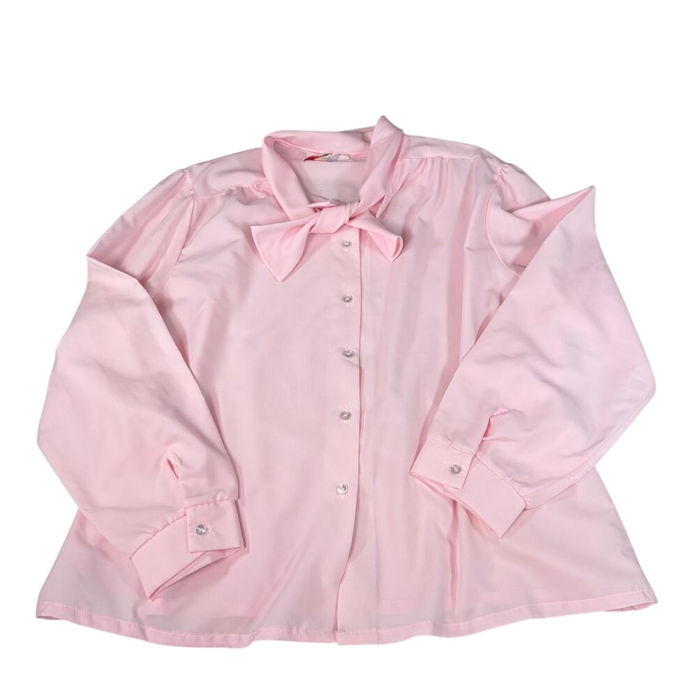 VTG Womens pink tie collar blouse. Size 22W. cottagecore, praire, 1980s